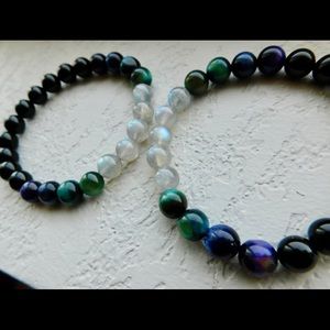 Cosmic Sisters Crystal Bead Bracelet Set Galaxy Tiger Eye Onyx Friendship
